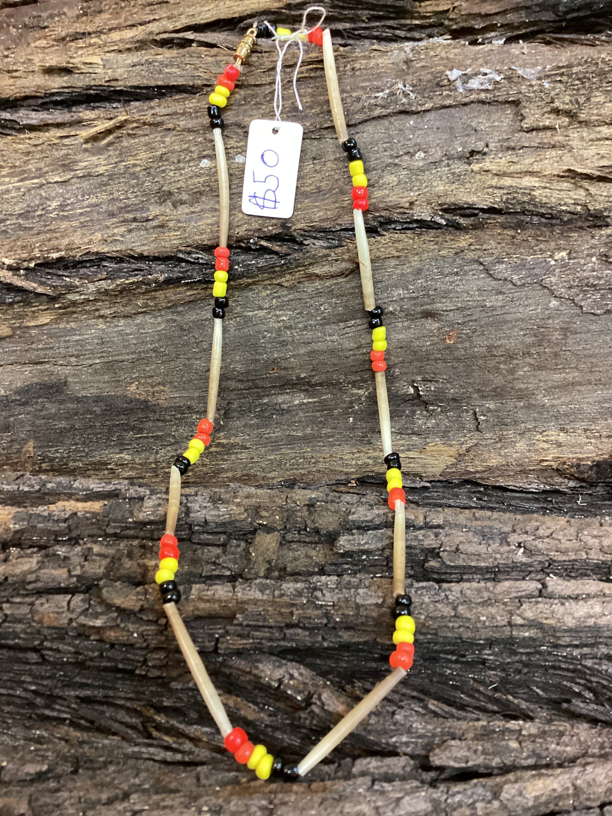 Hand Beaded Echidna Porcupine Necklace Red Black and Yellow Shop